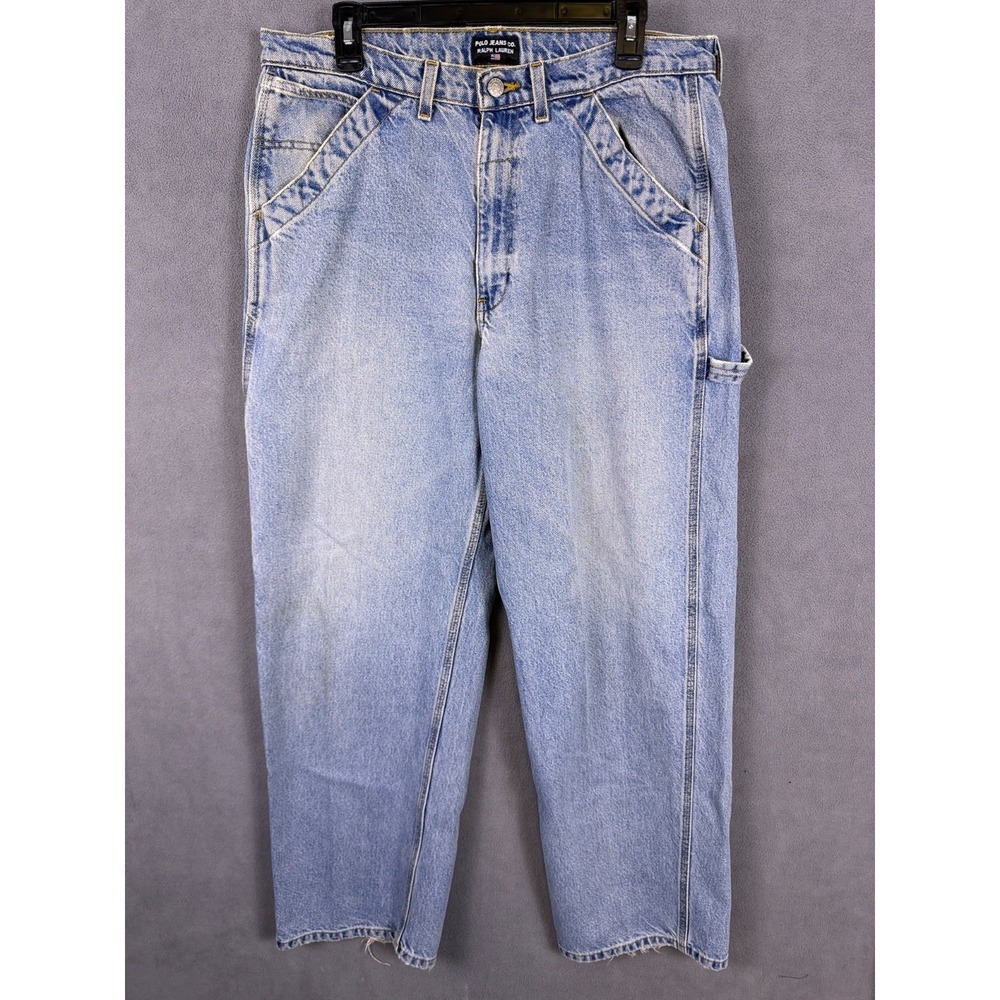 VINTAGE RL Polo Jeans Co Carpenter Men Jeans 34x32 Blue Loose Fit 90s Rave Skate
